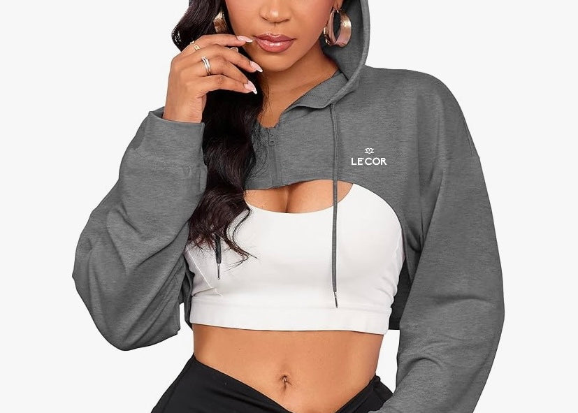 Hoodie zip up Long Sleeve Crop Top      $40