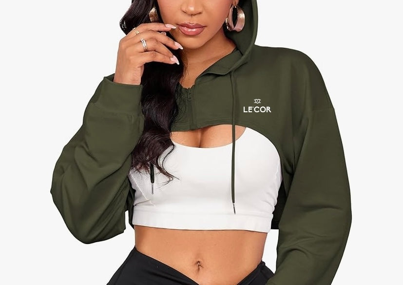 Hoodie zip up Long Sleeve Crop Top      $40