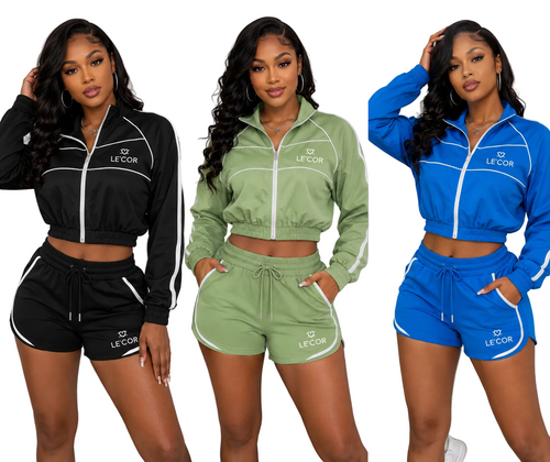 Cropped long sleeve zip jacket with matching shorts $90 – Le'cor