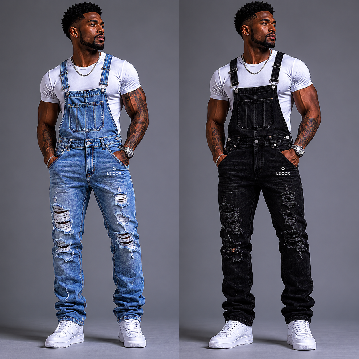 Skinny Diatressed Denim Overall  $90