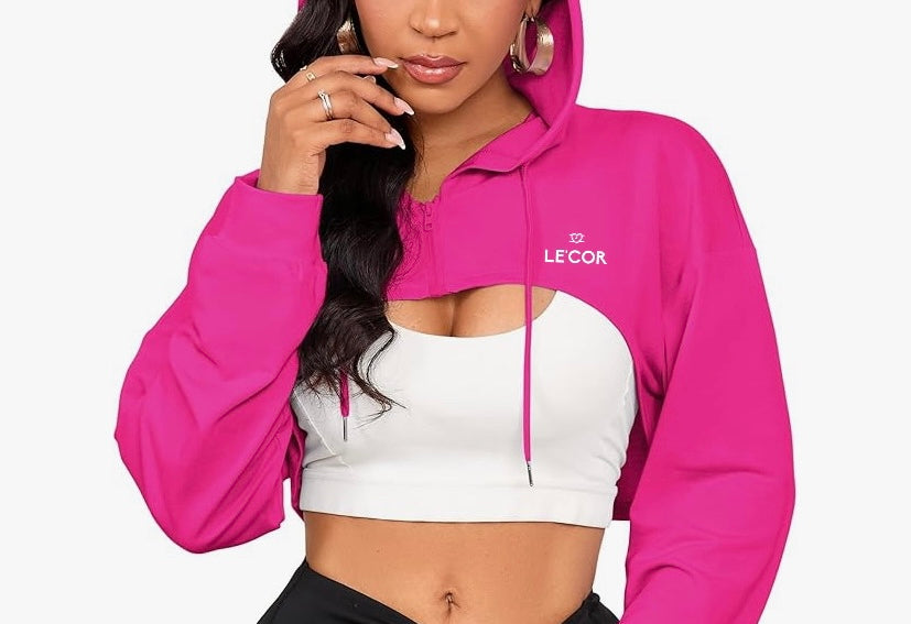 Hoodie zip up Long Sleeve Crop Top      $40