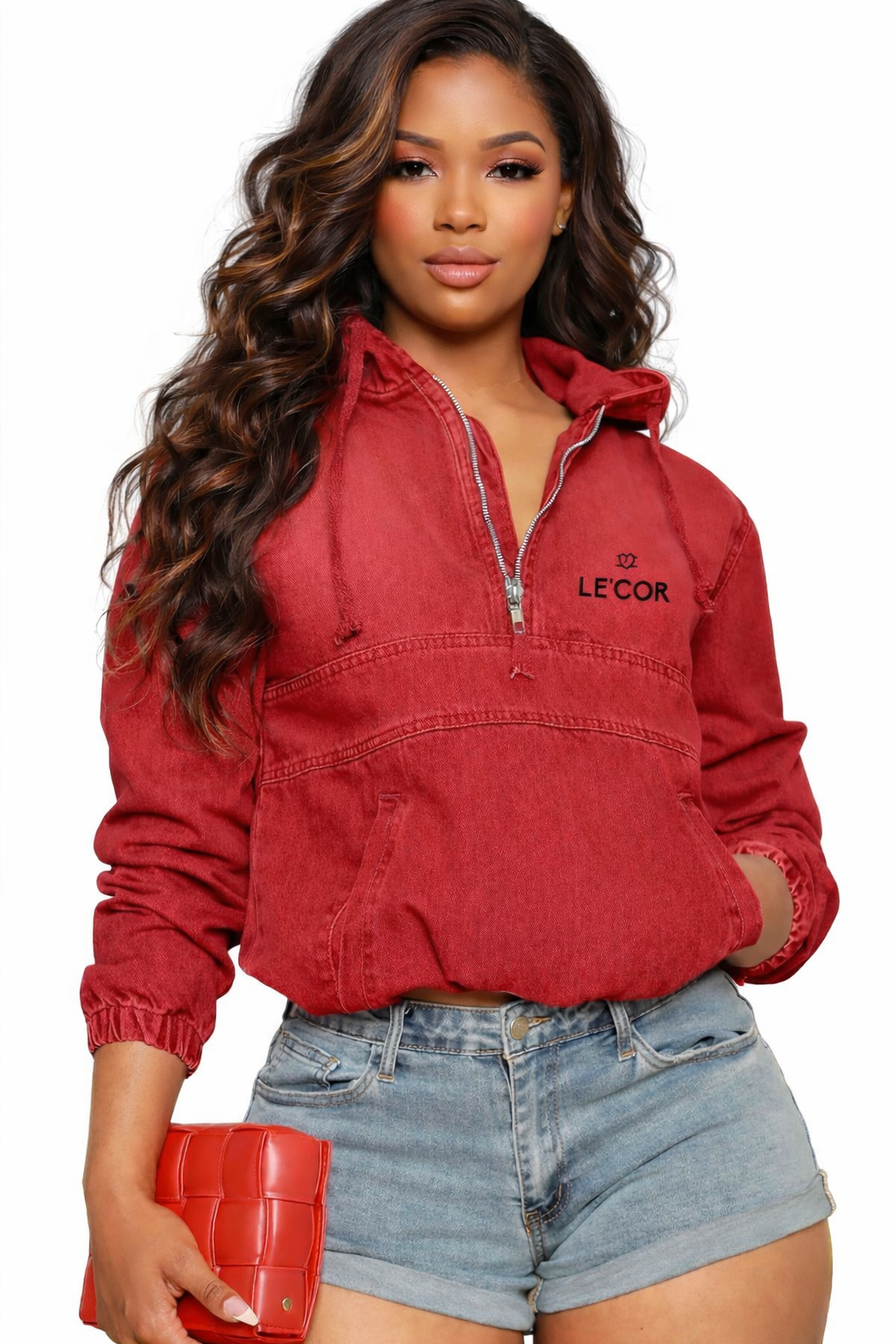 Denim Zip Hoodie Pullover Jacket    $75